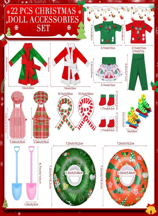 Cutecrop 20 Pcs Christmas Doll Accessories Set Includes Snow Tube Christmas Clothing, Bathrobe, Scarf, Skirts, Apron, Chef Hat, Socks and Accessories for Xmas Doll Decor(Classic Style) - Image 2