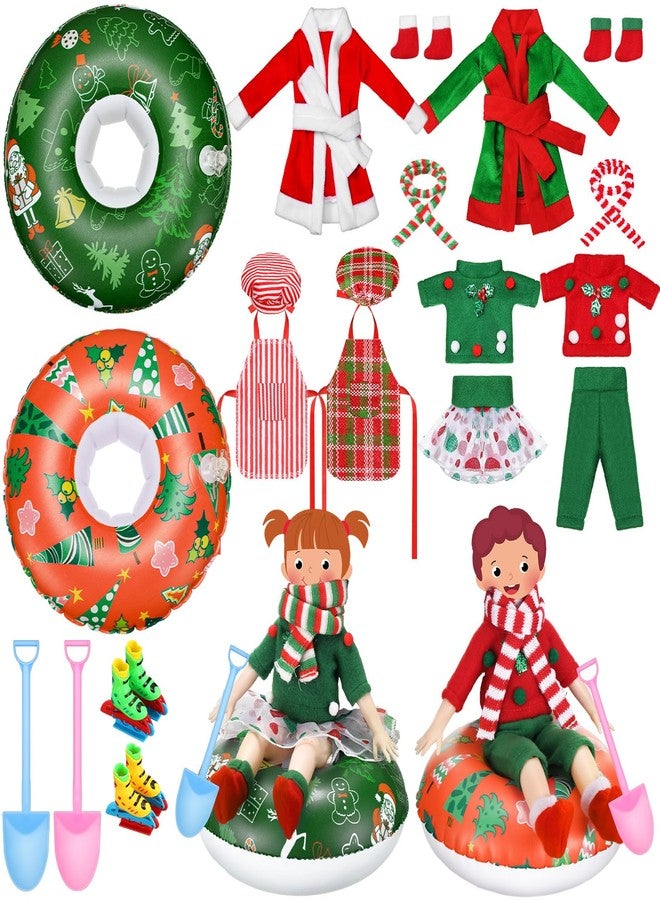 Cutecrop 20 Pcs Christmas Doll Accessories Set Includes Snow Tube Christmas Clothing, Bathrobe, Scarf, Skirts, Apron, Chef Hat, Socks and Accessories for Xmas Doll Decor(Classic Style) - Image 1