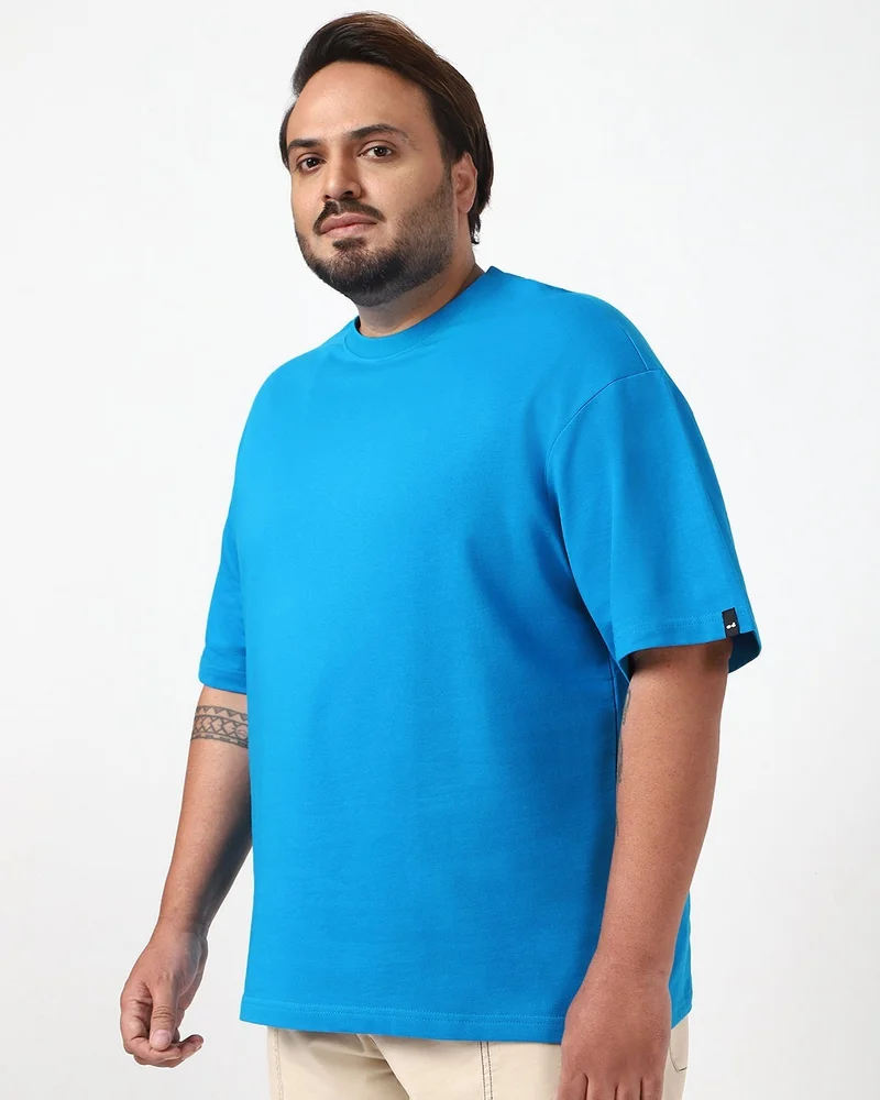 bewakoof Men's Blue Oversized Plus Size T-shirt