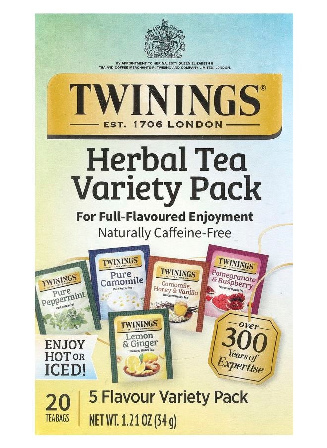 Twinings Assorted Herbal Teas Variety Pack Caffeine Free 20 Tea Bags 1.23 oz (34 g) 