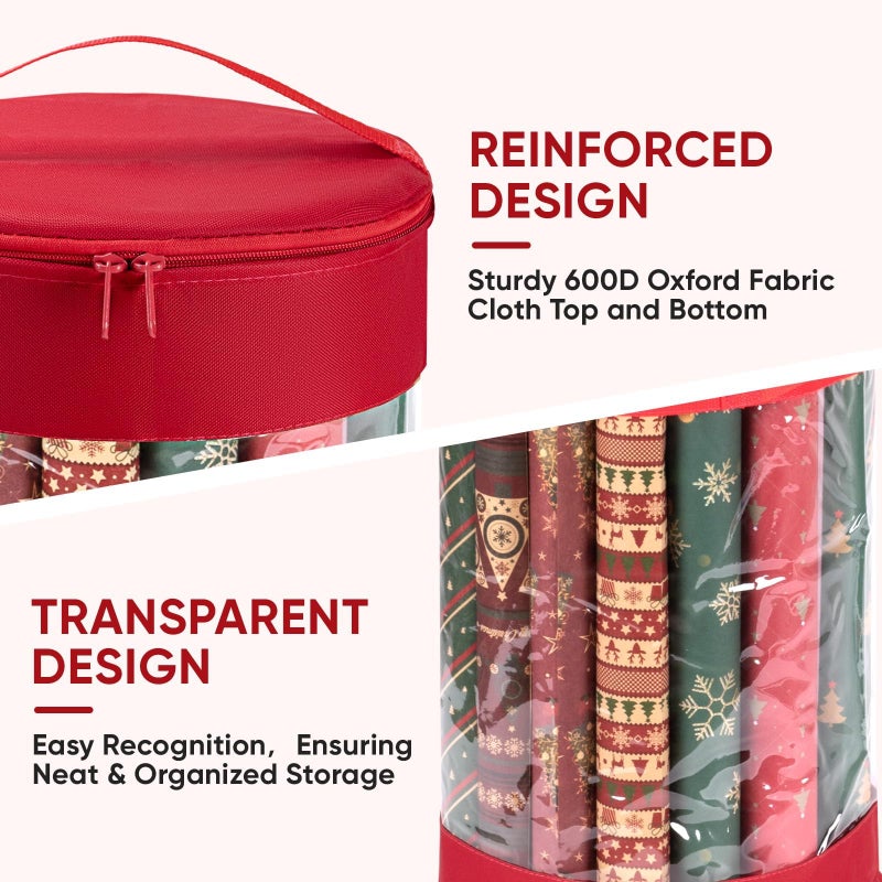 BALEINE Christmas Wrapping Paper Organizer Storage, 41" Gift Wrapping Paper Storage Containers, Clear PVC with Durable 600D Oxford Fabric Gift Wrap Paper Holder Fits 18-25 Rolls, Green - Image 2