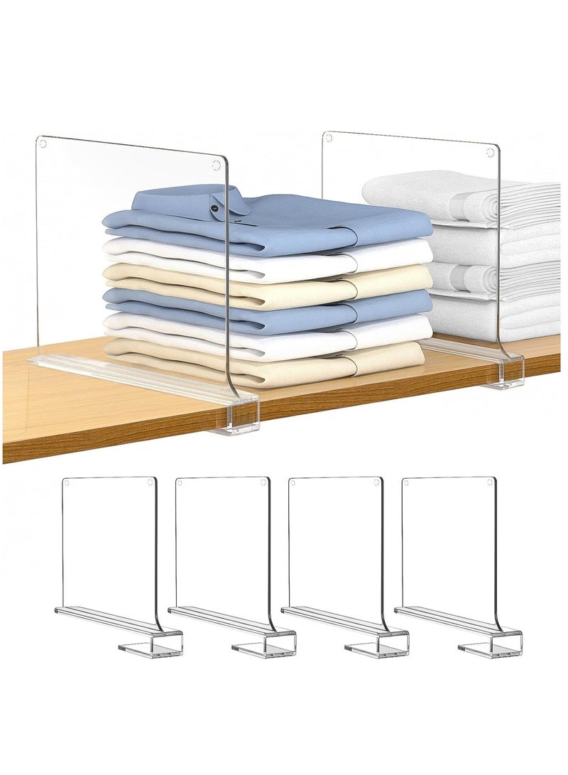 يلا جوي 4 قسمات الرف PCS لمنظمة الخزانة ، قسمة الرف الأكريليك الواضحة للخزانة للرفوف الخشبية ، مناسبة للرفوف الخشبية أو العمودية أو غرفة النوم والمطبخ والمكتب - Image 1