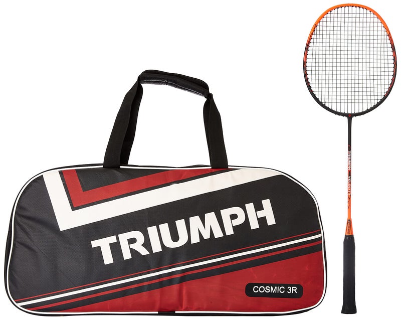 Triumph Velocity Graphite Hotmelt Light Weight Strung Badminton Racket with Cosmic-3R Single Compartment Badminton Bag Black/Red - Image 1