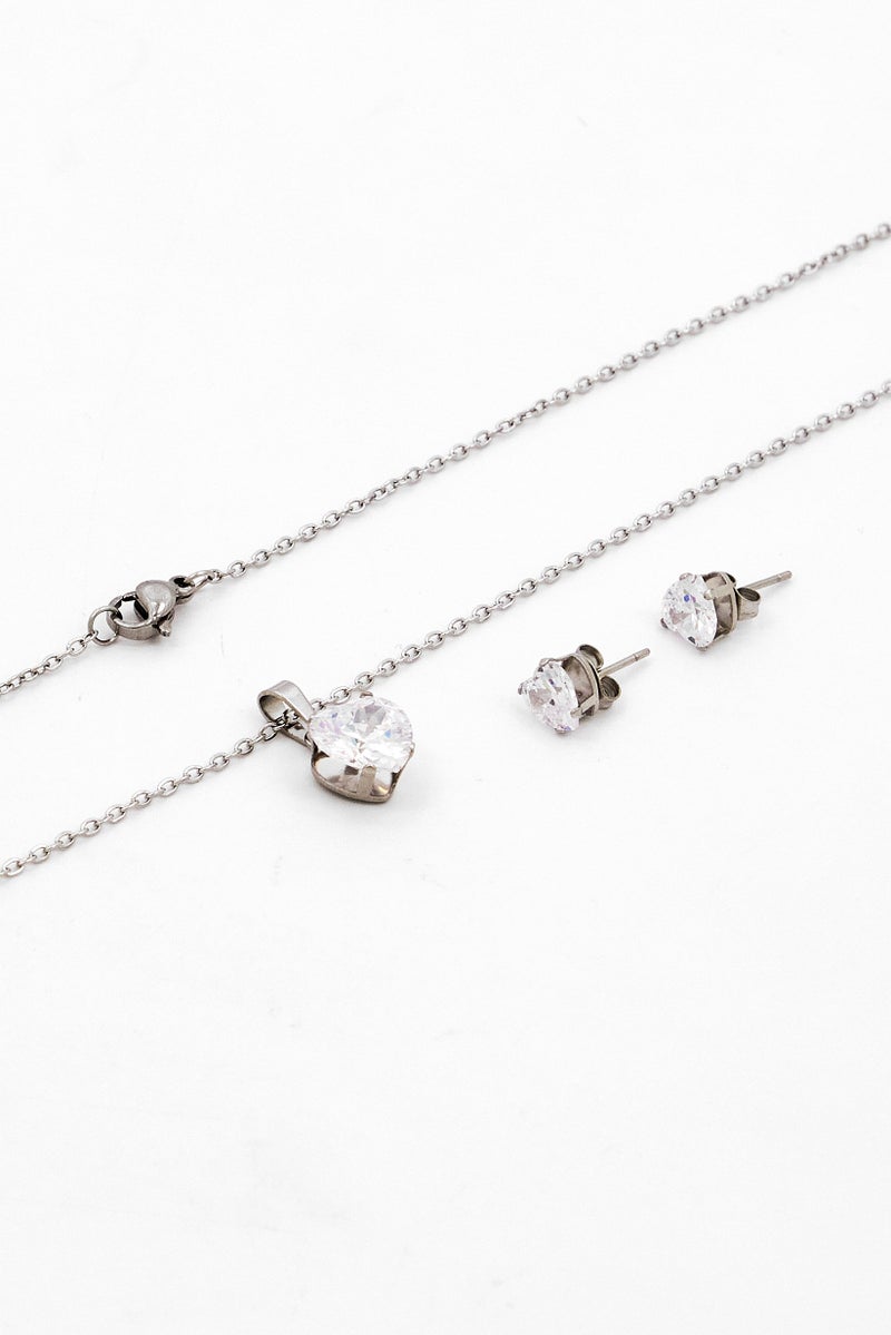 Piatella Women Stainless Steel 1 Pair Earrings And Necklace Gift Set, Silver - Image 2