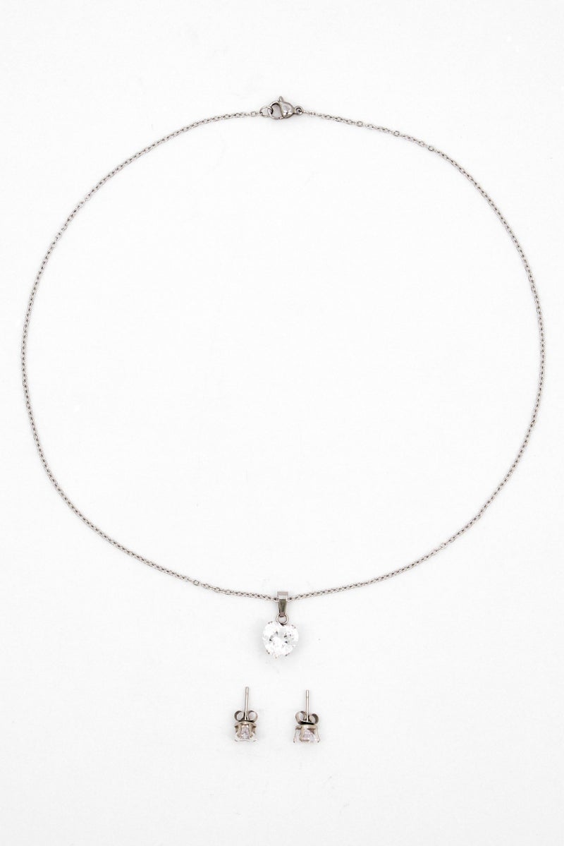 Piatella Women Stainless Steel 1 Pair Earrings And Necklace Gift Set, Silver - Image 1