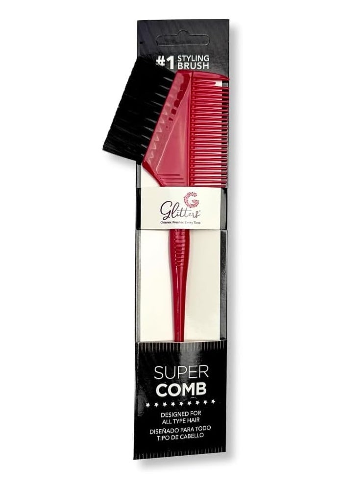 Glitters فرشاة صبغ الشعر غلالوكس سوبر كومب - أداة تلوين احترافية مع مشط للتجعيد، أحمر - Image 1