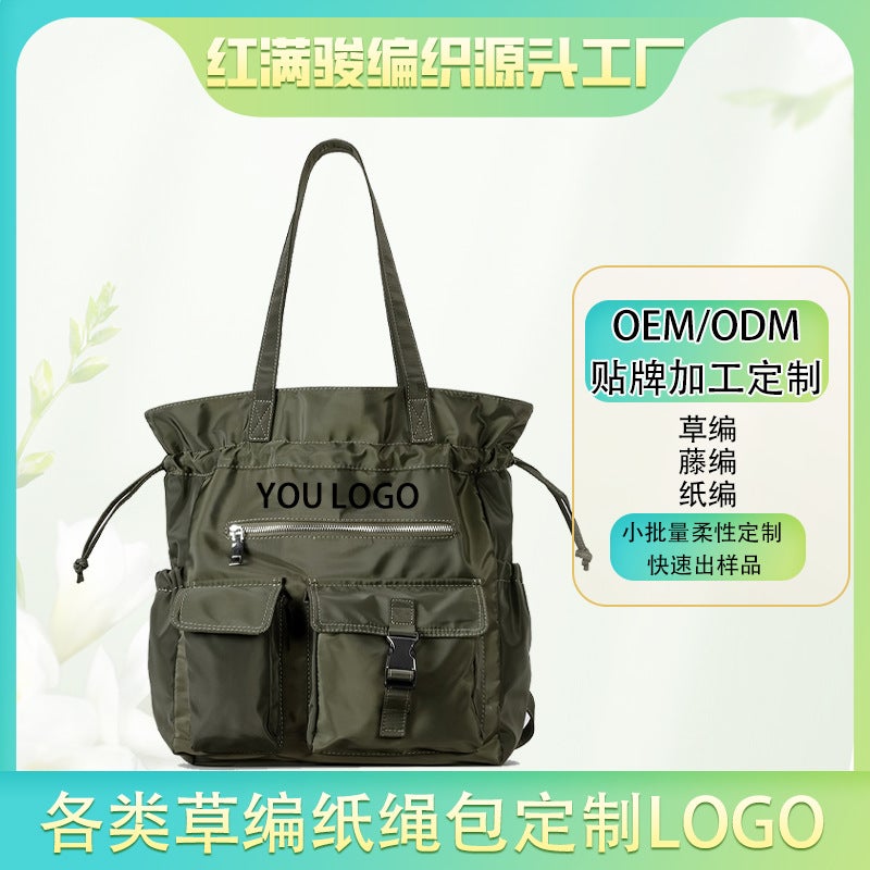 Nylon Drawstring Drawstring Large Capacity Shoulder Bag Simple Multi-Pocket Student Schoolbag Casual All-Match Handbag For Women - Image 5