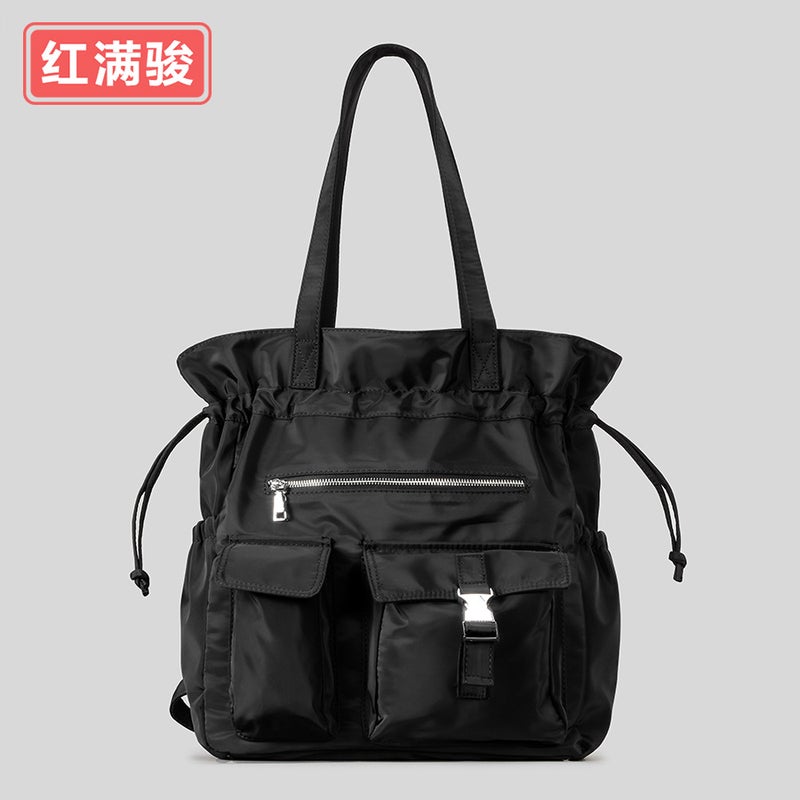 Nylon Drawstring Drawstring Large Capacity Shoulder Bag Simple Multi-Pocket Student Schoolbag Casual All-Match Handbag For Women - Image 1