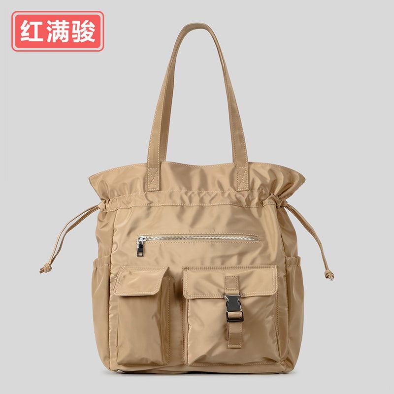 Nylon Drawstring Drawstring Large Capacity Shoulder Bag Simple Multi-Pocket Student Schoolbag Casual All-Match Handbag For Women - Image 2