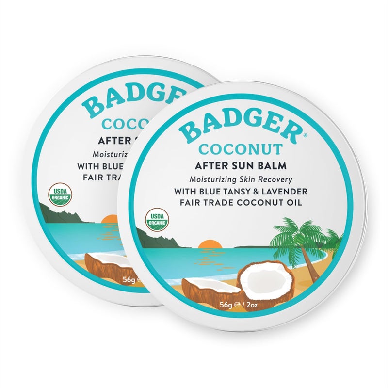 Badger بلسم بادجر جوز الهند بعد الشمس، 100% عضوي لتخفيف حروق الشمس، ذو رائحة رائعة، مرطب ومغذي للعناية بالبشرة بعد الشمس، علبة 2 أونصة، عبوة 2 - Image 1