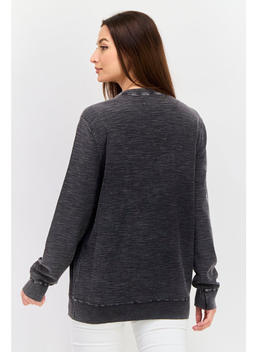 TRUE GRIT - Women Crew Neck Textured Sweatshirts, Vintage Black - Image 1