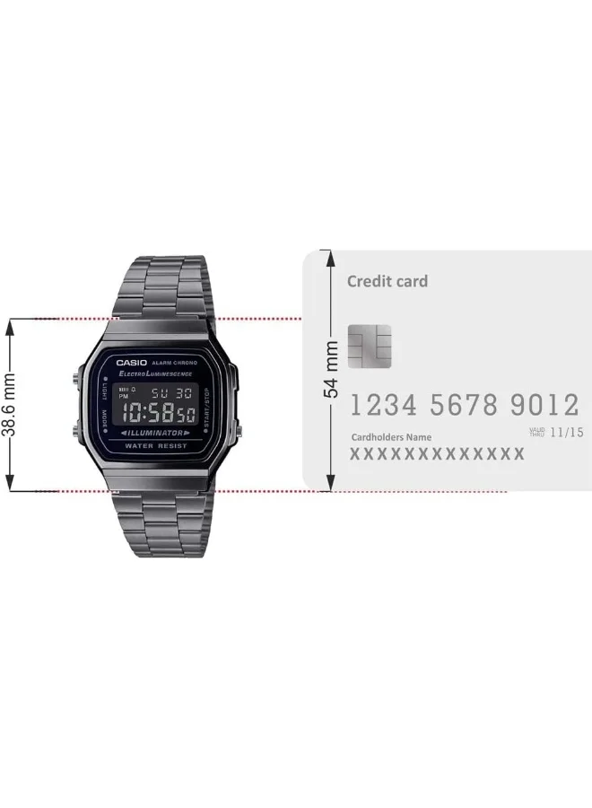 CASIO Unisex Digital Display Watch With Silver Stainless Steel Strap - A-168WGG-1BDF