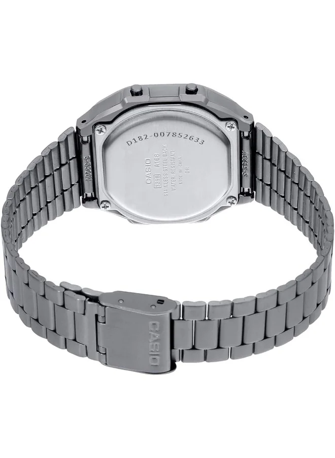 CASIO Unisex Digital Display Watch With Silver Stainless Steel Strap - A-168WGG-1BDF