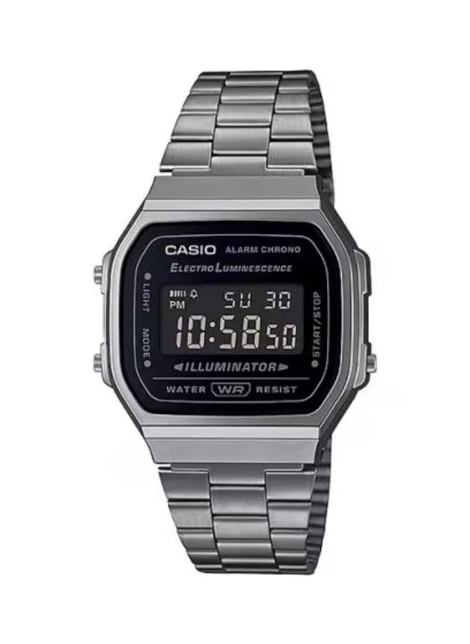 CASIO Unisex Digital Display Watch With Silver Stainless Steel Strap - A-168WGG-1BDF