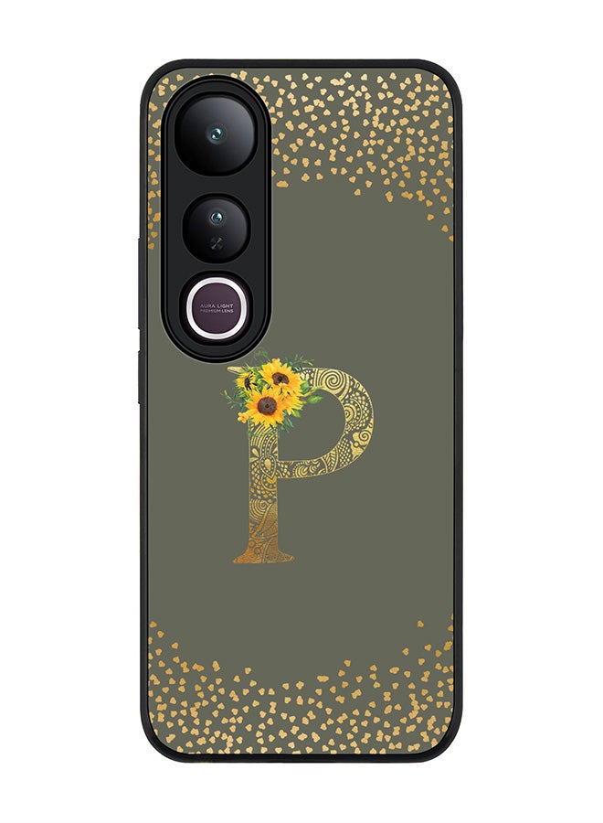 Stylizedd For vivo V50 Lite Case,Slim fit Camera Protection, Shockproof Thin Phone cover  - Custom Floral Monogram - P  (Olive Green )