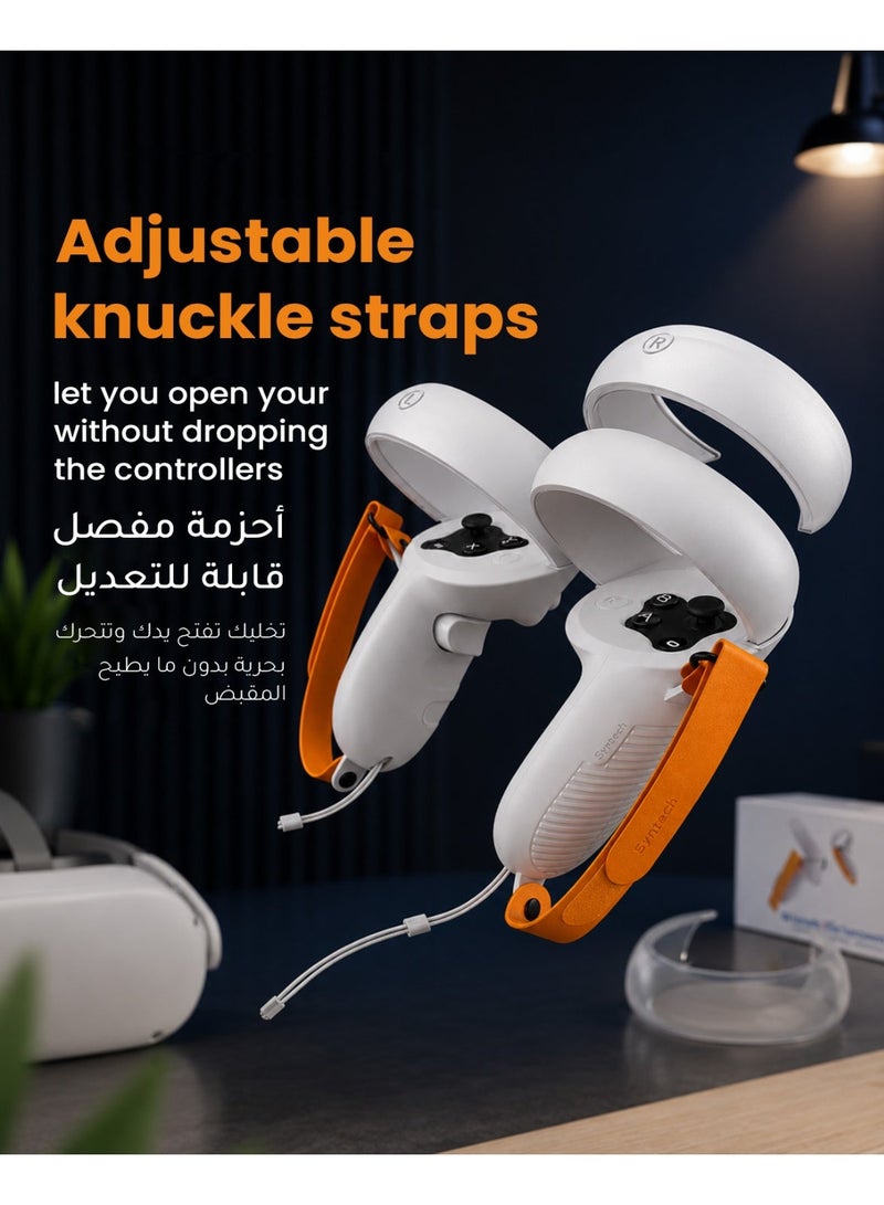 Syntech Touch Controller Grips Compatible with Meta/Oculus Quest 2 Accessories, Soft Silicone Grips Cover with Adjustable Knuckle Straps, and Halo Protectors(White-Orange) - Image 2