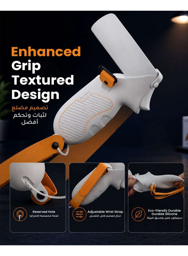 Syntech Touch Controller Grips Compatible with Meta/Oculus Quest 2 Accessories, Soft Silicone Grips Cover with Adjustable Knuckle Straps, and Halo Protectors(White-Orange) - Image 4