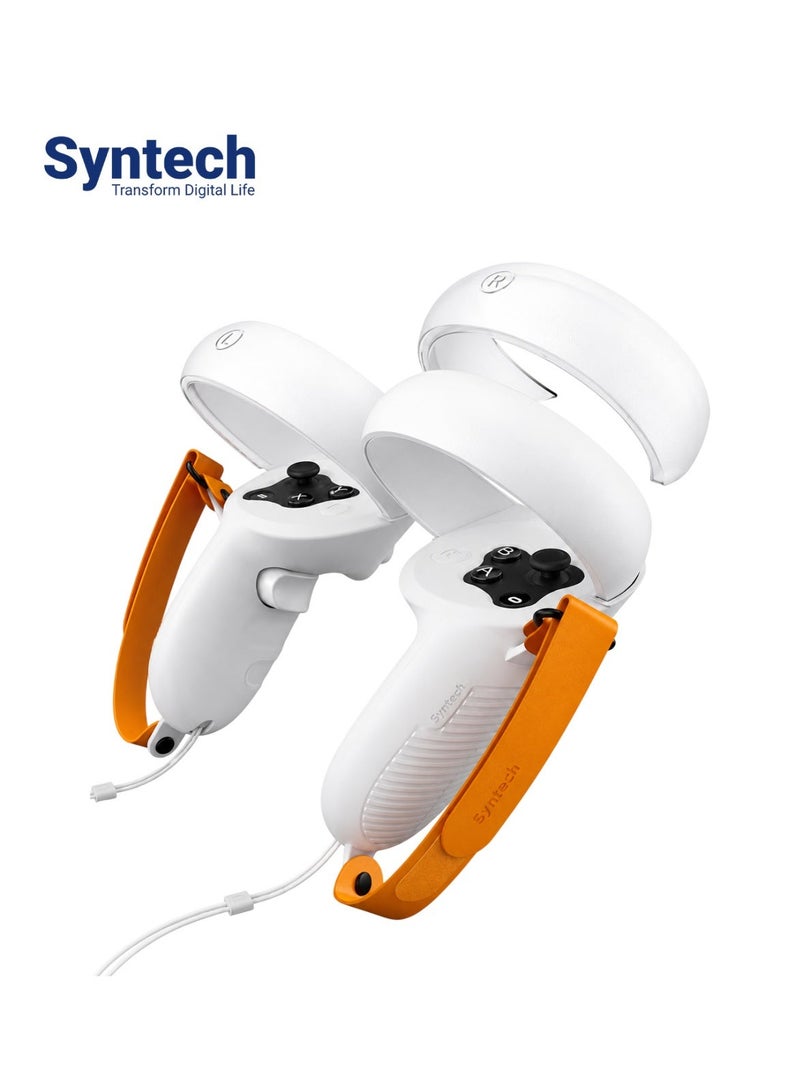 Syntech Touch Controller Grips Compatible with Meta/Oculus Quest 2 Accessories, Soft Silicone Grips Cover with Adjustable Knuckle Straps, and Halo Protectors(White-Orange) - Image 1