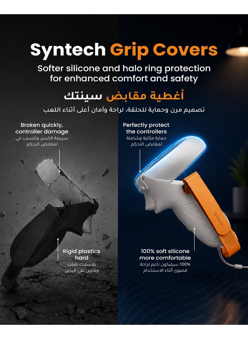 Syntech Touch Controller Grips Compatible with Meta/Oculus Quest 2 Accessories, Soft Silicone Grips Cover with Adjustable Knuckle Straps, and Halo Protectors(White-Orange) - Image 3