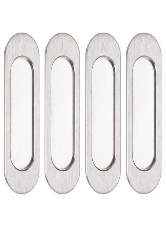 MOROBOR Self-Stick Oval Sliding Door Pulls, 4pcs Brushed Steel Aluminum Alloy Flush Pull Punch-Free Handle for Sliding Barn Door Windows Cabinets/10cm - Image 1