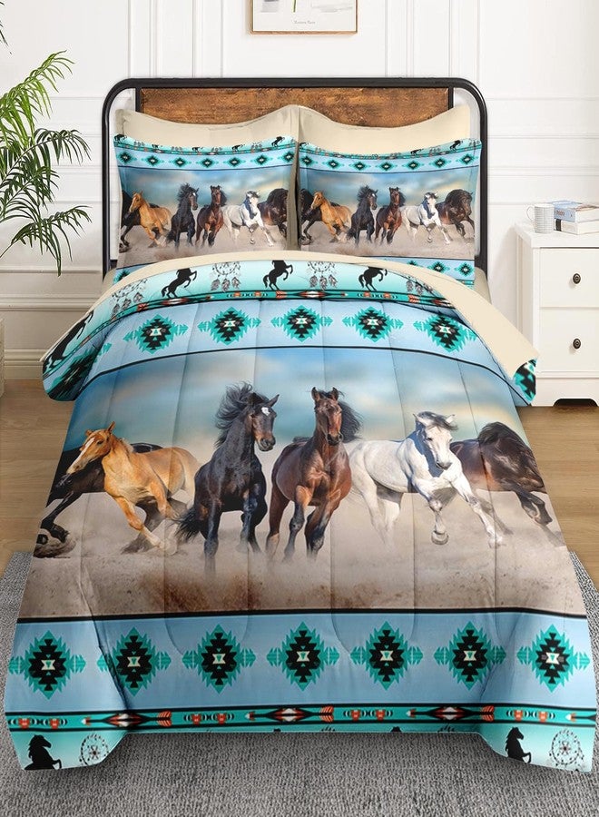 WeCozy 7 Pcs Queen Size Comforter Set with 2 Pillowcases & 2 Shams, Horses Desert Animal Bedding for Kids and Adults, Tribal Farm Sunset Run Bed in a Bag with Flat Fitted Sheet - Image 2