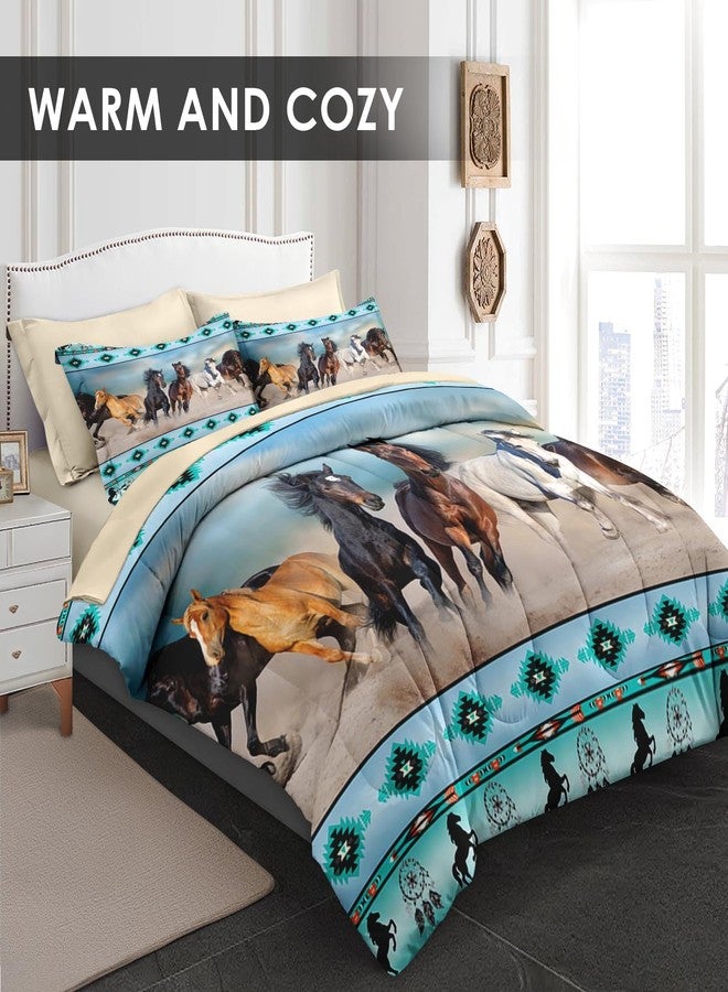 WeCozy 7 Pcs Queen Size Comforter Set with 2 Pillowcases & 2 Shams, Horses Desert Animal Bedding for Kids and Adults, Tribal Farm Sunset Run Bed in a Bag with Flat Fitted Sheet - Image 3