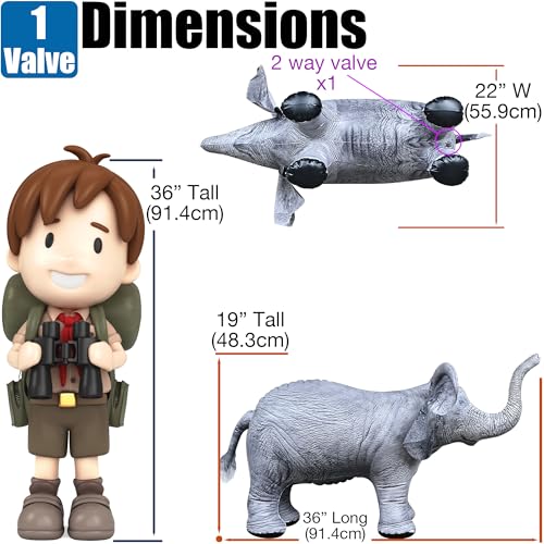Jet Creations Inflatable Elephant 36" L x 19" H – Gray Blow Up Animal Toy for Kids Ages 3+ – Safari Party, Birthday & Holiday Decoration, Halloween & Fall Decor, Yard Display, VBS, Pool Play, 1 PC - Image 5
