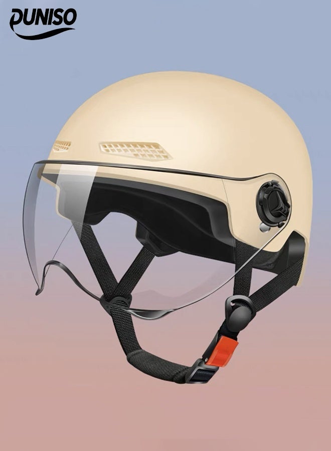 DUNISO 3C Certified Electric Vehicle Helmet，Sun-Protection Motorbike Helmet with Short Goggles，Safe and Comfortable，Breathable, Sturdy and Durable，Unisex，Beige  - Image 1