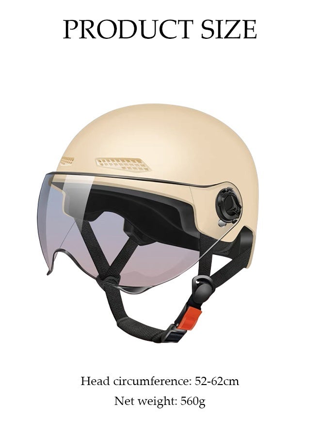 DUNISO 3C Certified Electric Vehicle Helmet，Sun-Protection Motorbike Helmet with Short Goggles，Safe and Comfortable，Breathable, Sturdy and Durable，Unisex，Beige  - Image 2