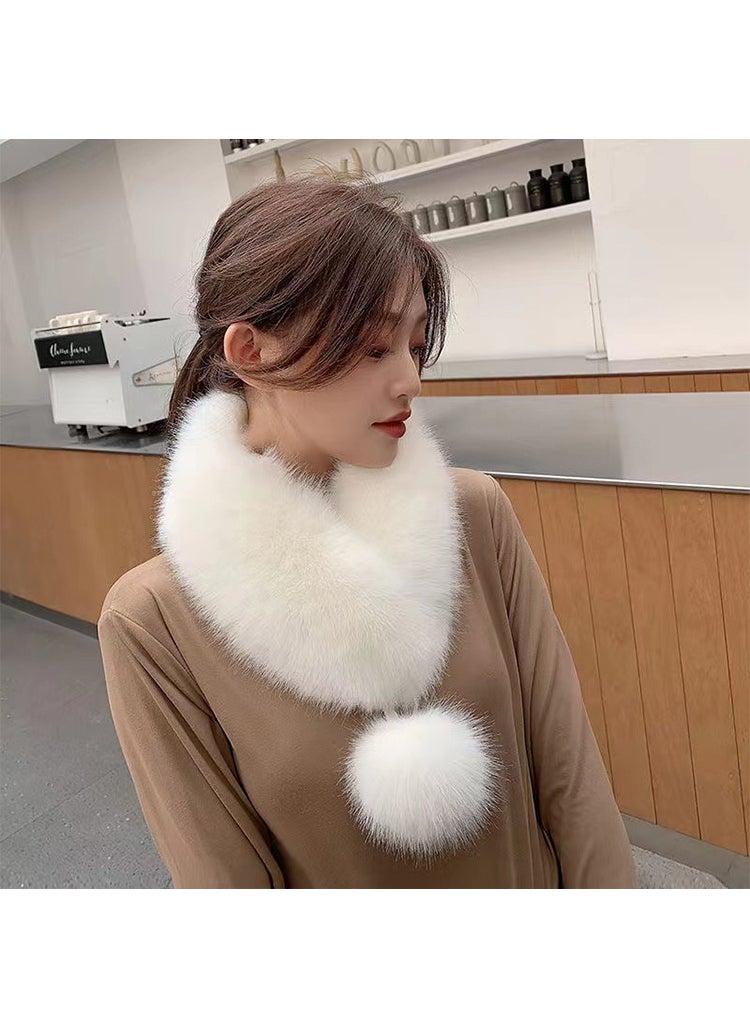 Generic Korean-style Scarf with Faux Fur Pom Poms Black  - Image 2