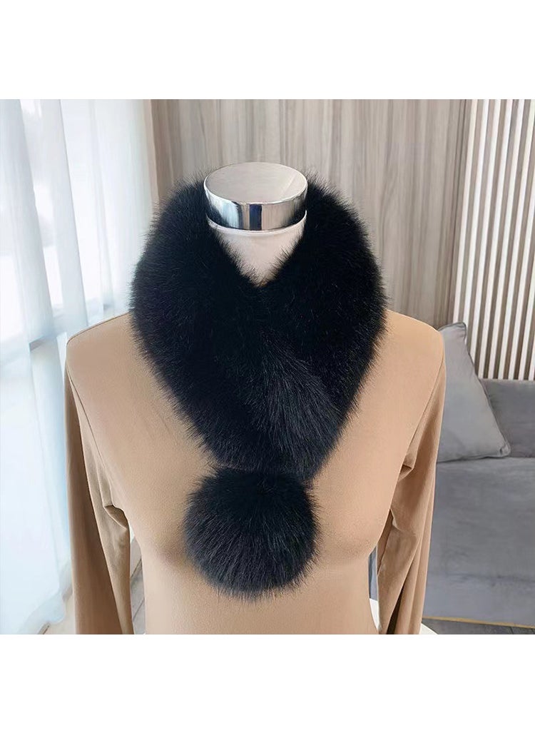 Generic Korean-style Scarf with Faux Fur Pom Poms Black  - Image 1