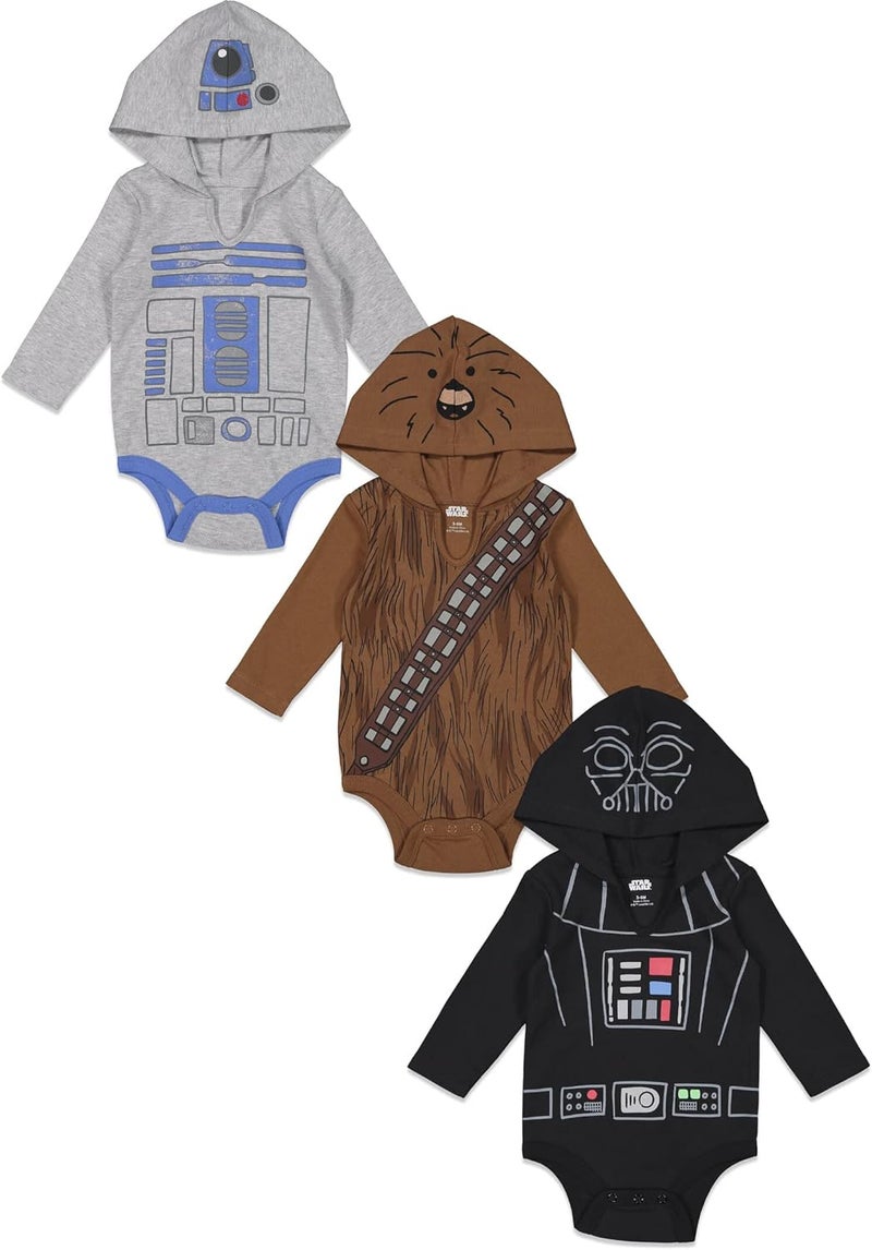 Starwars Baby 3 Pack Hooded Cosplay Bodysuits Newborn to Infant Sizes (Newborn - 24 Months) - Image 1