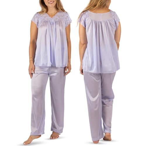 Shadowline Women's Silhouette Short Cap Sleeve Pajama Set, Peri Frost, Medium - Image 3