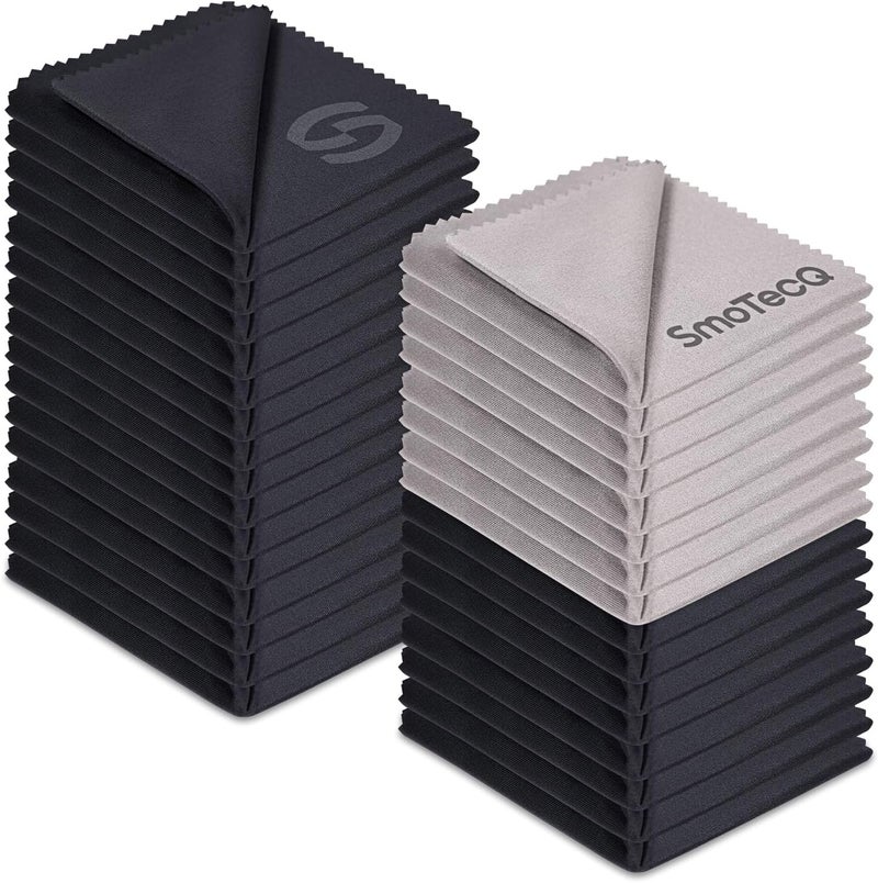 SmoTecQ 32 Pack Microfiber Lens Cleaning Cloths – Ultra-Soft, Scratch-Free Eyeglass Cloths for Glasses, Screens & Camera Lenses – Black + Grey (7×6 in) - Image 1
