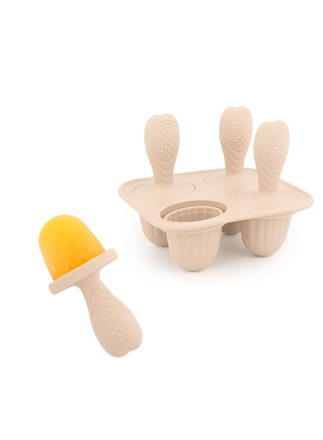 Baby Molar Popsicle Ice Cream Mold Making Popsicle Ice Cream Food Grade Silicone Special Mold Homemade Ice Cream-Specifications:Type C (beige)-chassis + Straight Handle-color:Teething Popsicle Mold  - Image 1