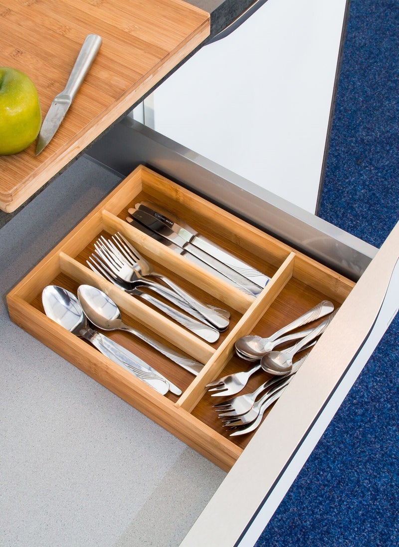 Generic - Organic Bamboo Extending Cutlery Drawer Tray 4 Compartment Durable - Image 1
