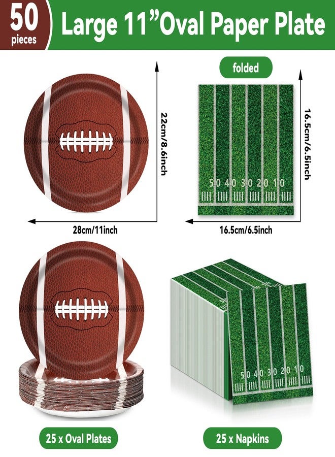 QOUBAI Football Paper Plate Football Oval Plate Football Plates and Napkins Set Football Party Decoration Sport Theme Football Supplies Rugby Ball Dinner Decor for Football Game Celebration Tableware - Image 2