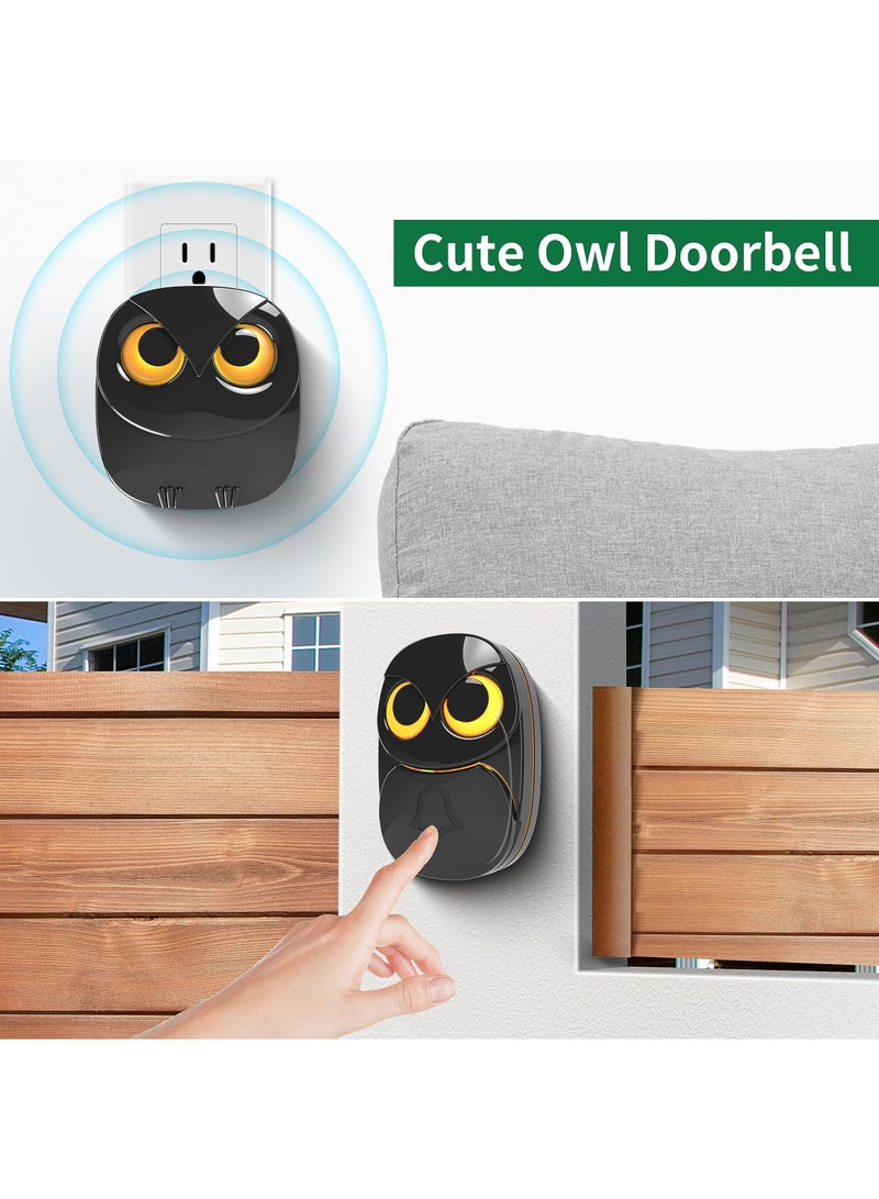 Cute Owl Wireless Doorbell, Weatherproof Wireless Doorbells with LED Flash for Home, 1000 Feet Long Wireless Range, Easy Installation, 1 Receivers + 1 Transmitters, Black - Image 2