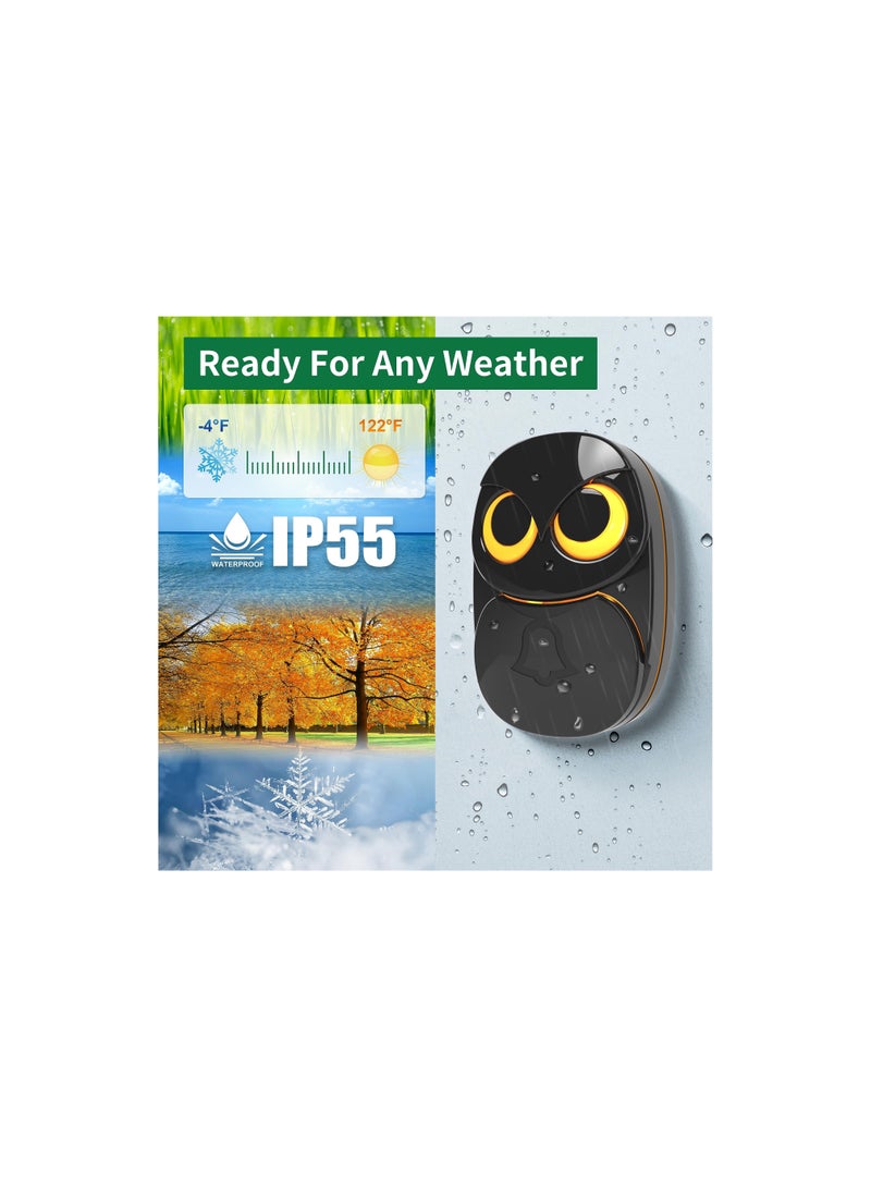 Cute Owl Wireless Doorbell, Weatherproof Wireless Doorbells with LED Flash for Home, 1000 Feet Long Wireless Range, Easy Installation, 1 Receivers + 1 Transmitters, Black - Image 4