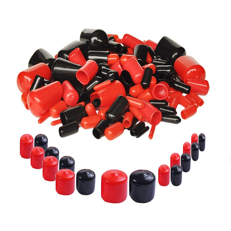 Generic YUFANNET 200 Pieces Rubber End Caps Assortment Kit Vinyl Flexible Bolt Screw Rubber Caps Thread Protector End Safety Cover Multi-Purpose,9 Sizes Form 2/25" to 4/5" (Red & Black)  - Image 1