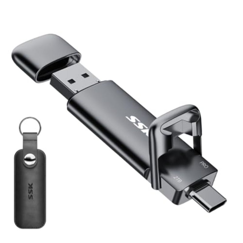 محرك أقراص فلاش SSD USB خارجي لجهاز iPhone 15/16/17 Android: سبائك الزنك، أسود، بسرعة تصل إلى 1000 ميجابايت/ثانية، USB-C+A 3.2، OTG، 4K60 هرتز ProRes HDR، رأس مزدوج 2 في 1 - Image 1