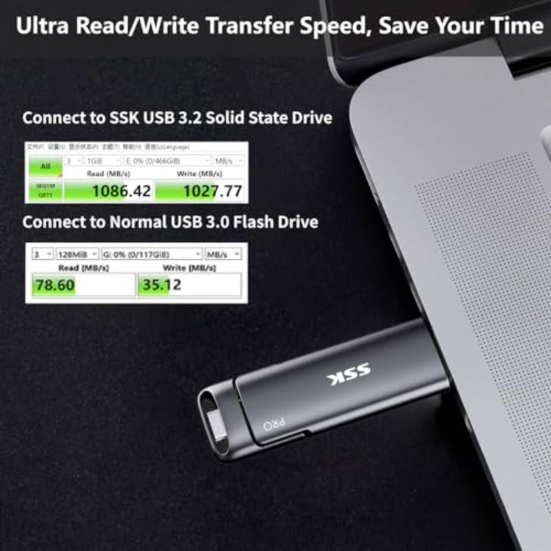محرك أقراص فلاش SSD USB خارجي لجهاز iPhone 15/16/17 Android: سبائك الزنك، أسود، بسرعة تصل إلى 1000 ميجابايت/ثانية، USB-C+A 3.2، OTG، 4K60 هرتز ProRes HDR، رأس مزدوج 2 في 1 - Image 3