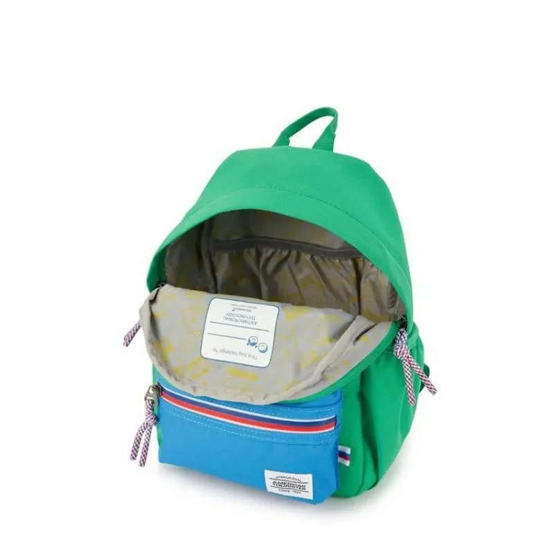 AMERICAN TOURISTER Little Carter Backpack , Polyester, Green / Blue|Antimicrobial Lining||Perfect for Kids|Lightweight|Adjustable Padded Strap - 1 Year Global Warranty