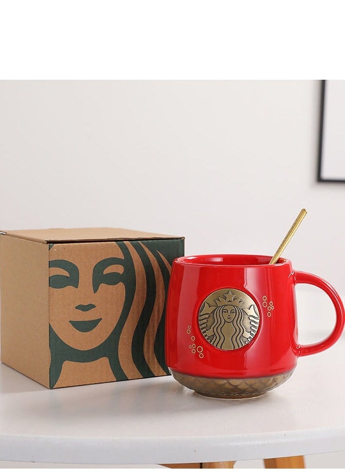 Starbucks Starbucks Commemorative Bronze Medallion Mug Ceramic Mug - with Spoon  - Image 1
