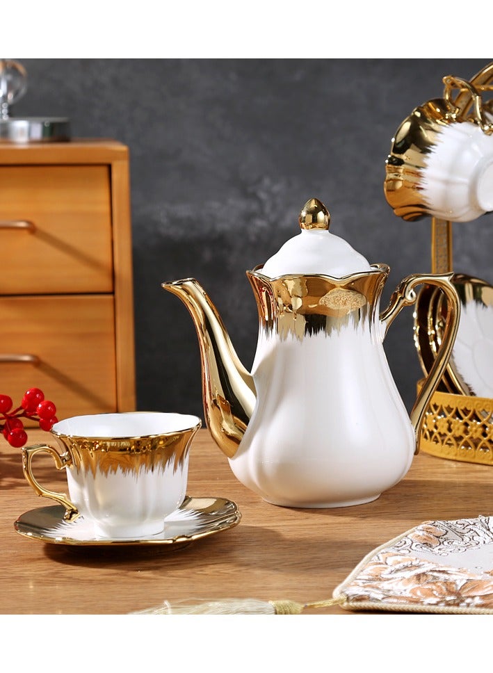 كوب إسبرسو على الطراز الأوروبي مع صحن وحامل معدني طقم فناجين قهوة مع إبريق شاي طقم فناجين شاي مع إبريق شاي كوب كابتشينو كوب إسبرسو (زخرفة ذهبية)  - Image 3