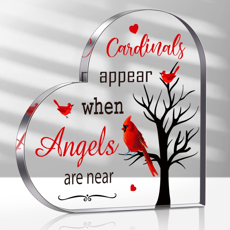 Capoda Acrylic Red Cardinal Gift Decor for Women Condolence Memorial Gifts Remembrance Memory Plaque Gift for Her Crystal Table Decor Bereavement Grief Gifts for Loss of Mom