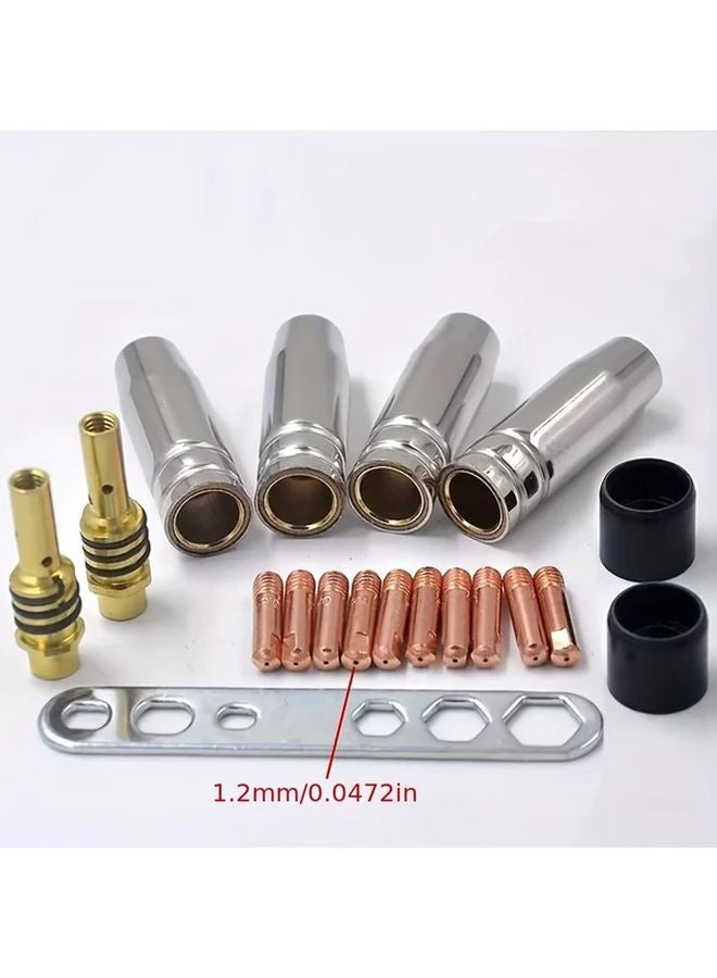 19 قطعة مجموعة مسدس لحام MIG لـ Binzel 15AK مع 17 فوهة و2 مم أطراف تلامس ومفتاح علبة - Image 1