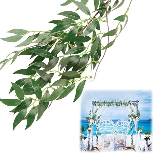 ANPHSIN Fake Vines Greenery Garland - 5 Packs Total 28ft Green Willow Leaf Vine Garland, Artificial Leaves Wall Hanging Decor for Home, Room, Wedding Arch, Centerpieces - Image 1