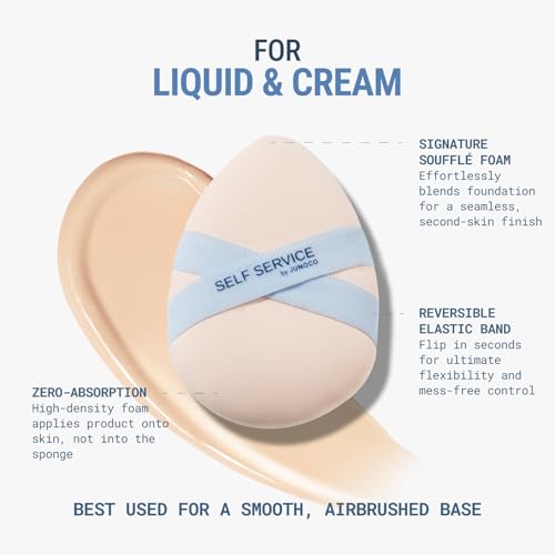 JUNO & Co. JUNOCO. Soufflé Duo Dual-Sided Makeup Puff & Powder Puff – 2-in-1 for Liquid Foundation & Setting Powder, Bouncy Foam + Velvet Side, Vegan & Cruelty-Free, Reusable - Image 3