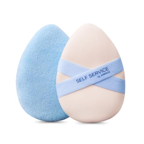 JUNO & Co. JUNOCO. Soufflé Duo Dual-Sided Makeup Puff & Powder Puff – 2-in-1 for Liquid Foundation & Setting Powder, Bouncy Foam + Velvet Side, Vegan & Cruelty-Free, Reusable - Image 1